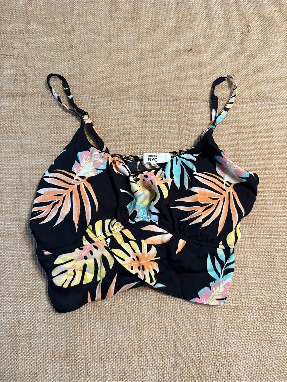 Madden NYC Black Tropical Print Cropped Camisole